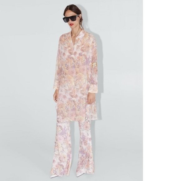 Zara pastel floral print flare pants, NWOT, M - Picture 2 of 15